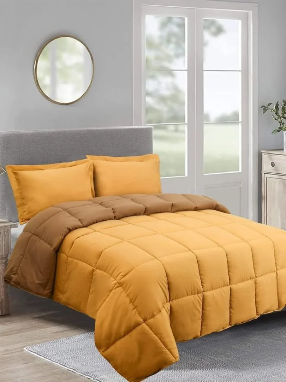 HIG 3-Piece All Season Mustard Yellow Down Alternative Comforter Set For King